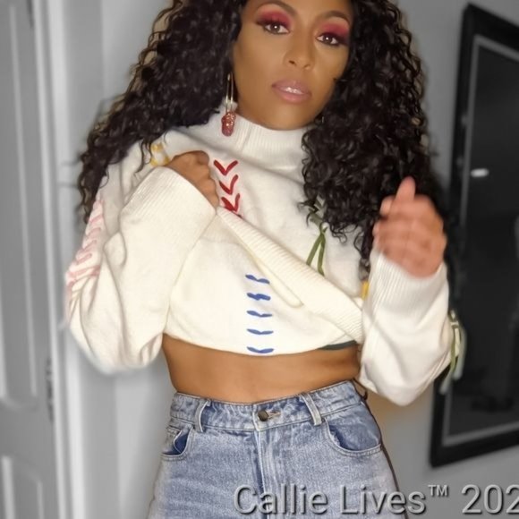 Callie Lives Sweaters - Miz Strings Attached: White Mock Neck Laced Sweater